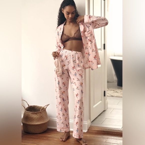 Bedhead women’s Sz Medium Pink Ski 2 Piece Classic Stretchy PJ Pajama Set - Picture 2 of 8